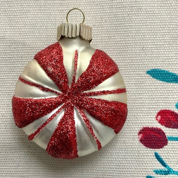 Celebrations by Radko Y2K Christmas Ornament Glass Peppermint Candy Red Glitter - Picture 1 of 4